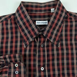 Bullock & Jones Men's Casual Button Up Shirt Black‎ & Red Plaid Cotton Size XXL